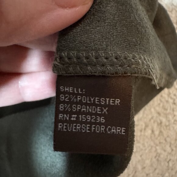 J McLaughlin Swing Dress Cap Sleeve Olive Green Faux Suede Size M Pockets - Picture 14 of 15